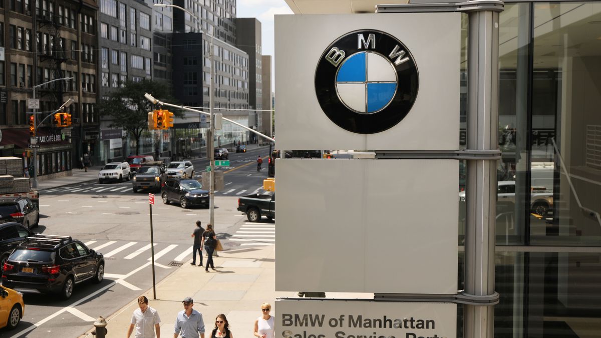 A BMW logo is displayed at a BMW showroom in Manhattan on August 01, 2019 in New York City.