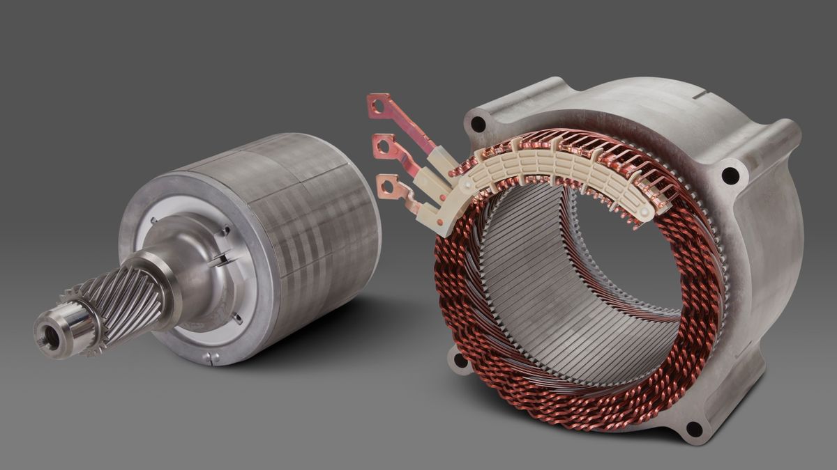The components of a GM permanent magnet EV motor.